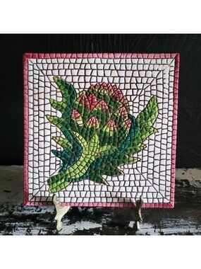 Pier 1 Hand-Painted Mosaic-Look Artichoke Ceramic Trivet Made In Italy 6.25"